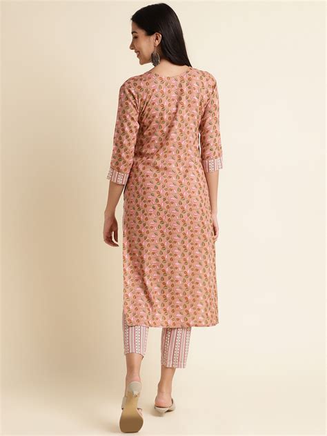 Fabclub Rayon Gold Foil Printed Straight Women Designer Kurta Set ...