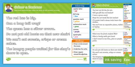 Year 2 Colour a Sentence Activity Sheets: Primary Resource