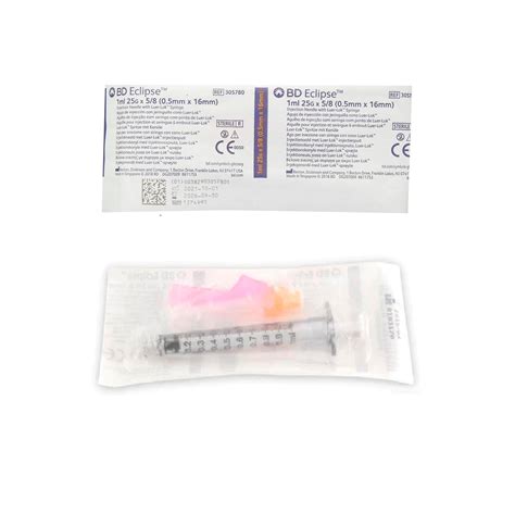 BD Eclipse™ Needle 25 G x 5/8 in. with detachable 1 mL BD Luer-Lok™ sy ...