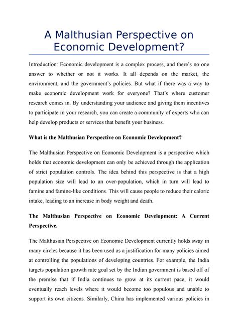 A Malthusian Perspective on Economic Development - A Malthusian ...