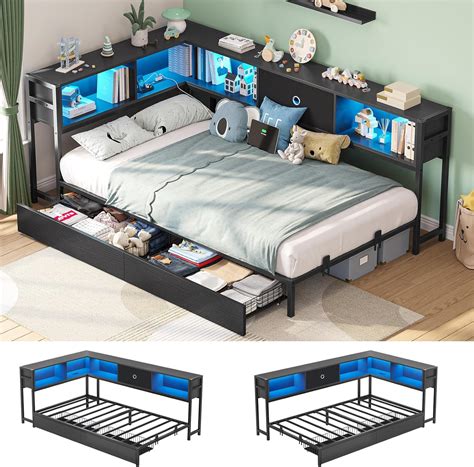 Hasuit Twin Corner Bed Frame with Storage Drawers Australia | Ubuy