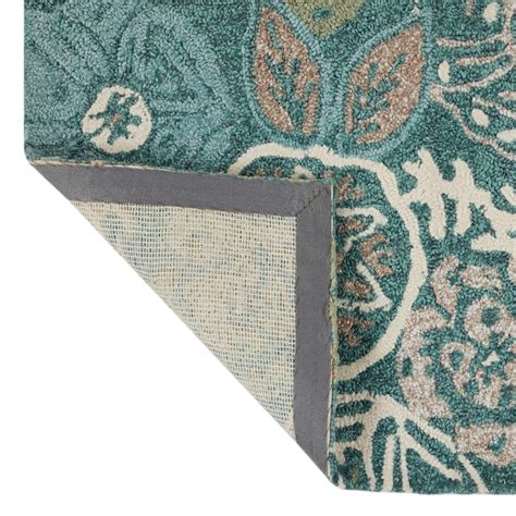 allen + roth with STAINMASTER 2 X 3 (ft) Teal Indoor/Outdoor Floral ...