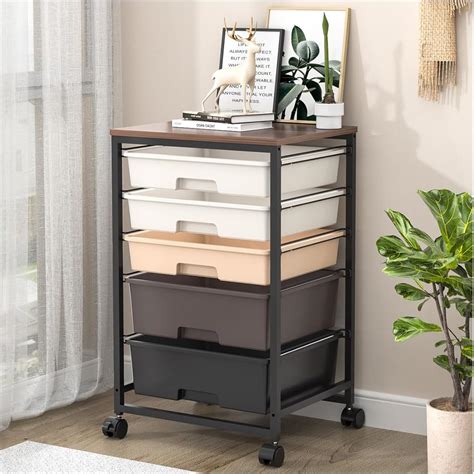 SYKIARIOL Utility Cart with 5 Drawer,Storage Drawer Cart with Wooden ...