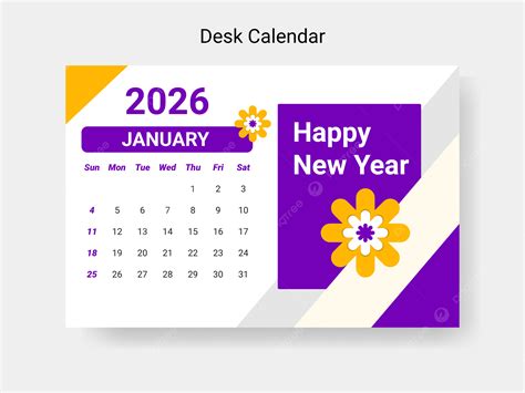 2026 January Monthly Desk Calendar Template Vector Template Download on ...