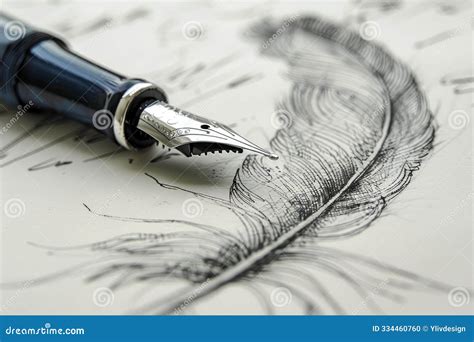 Fountain Pen With Ink Drawing Hawk. Royalty-Free Stock Photo ...