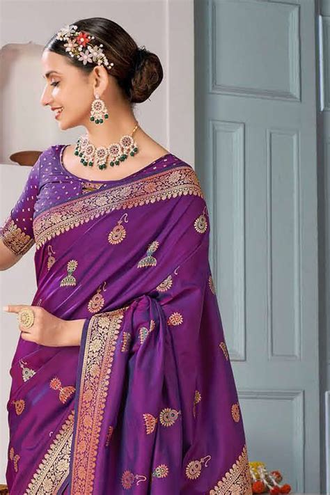 Dark Purple Banarasi Silk Festival Traditional Saree – paanericlothing