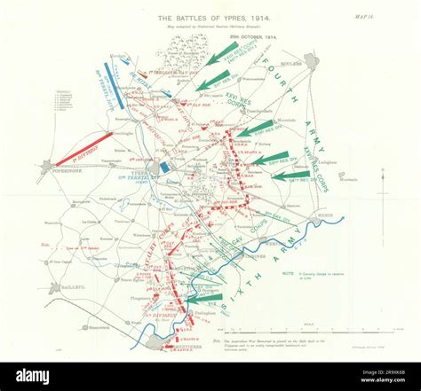 Battle of Ypres 1914. 20th October 1914. First World War. 1933 old vintage map Stock Photo - Alamy