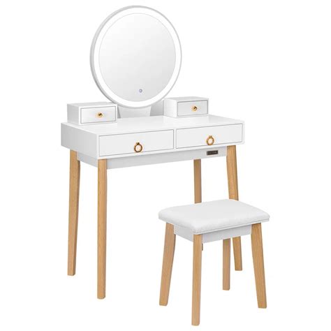 Waqyy Vanity Set with 3-Color Touch Screen, Lighted Mirror and Stool ...