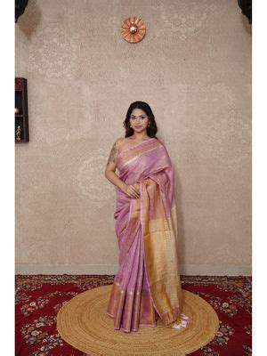 Buy The Raksha Store Pink Woven Saree with Unstitched Blouse with ...