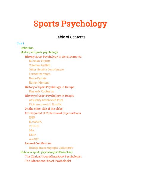Sports Psychology Notes - Sports Psychology Table of Contents Unit 1 ...