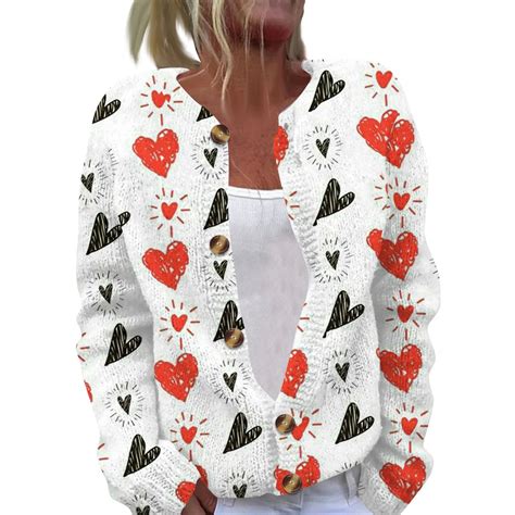 TQWQT Valentines Day Sweaters for Women Plus Size Open Front Love Heart ...