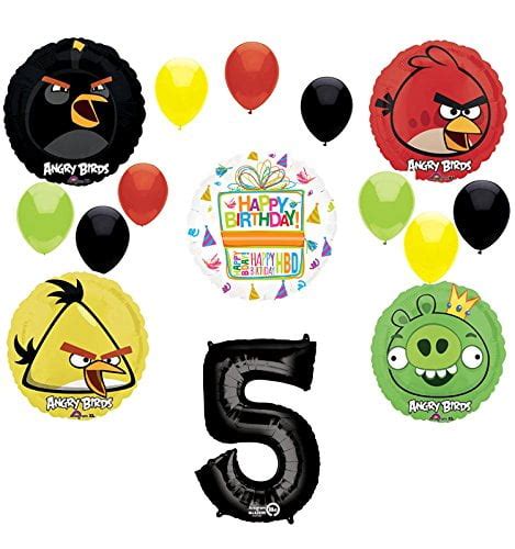 Buy Angry Birds Party Supplies 5th Birthday Balloon Bouquet Decorations ...