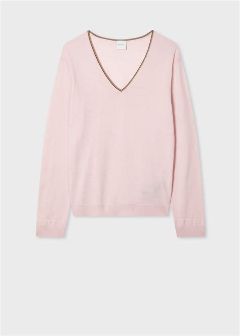 Women's Pink Merino Wool V-Neck Sweater