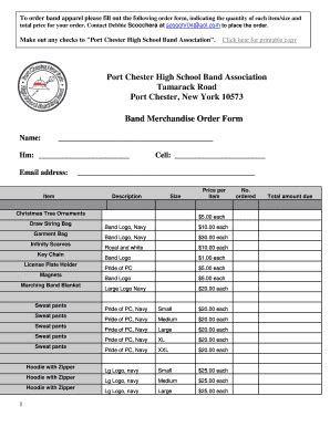Fillable Online To order band apparel please fill out the following ...