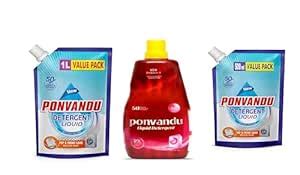 Ponvandu Detergent Liquid Combo Pack - 1L Pouch, 1L Bottle, 2x500ml ...