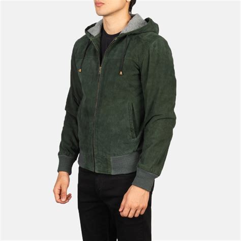 Green Hooded Suede Bomber Jacket-GLJK101 – G O A T