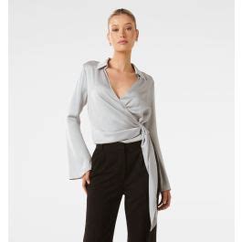 Buy Persian Grey Cadence Satin Wrap Top Online