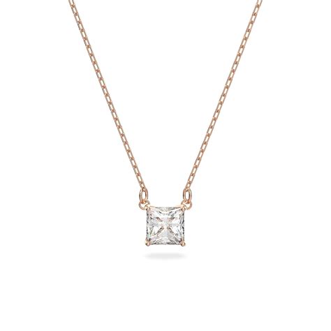 Swarovski Stilla Attract necklace, Square cut, White, Rose gold-tone ...