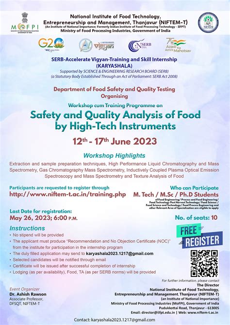 SERB Sponsored Workshop cum Training Programme on Safety and Quality ...
