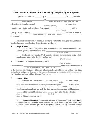 Construction Contract for Building Designed by Engineer - Blank ...