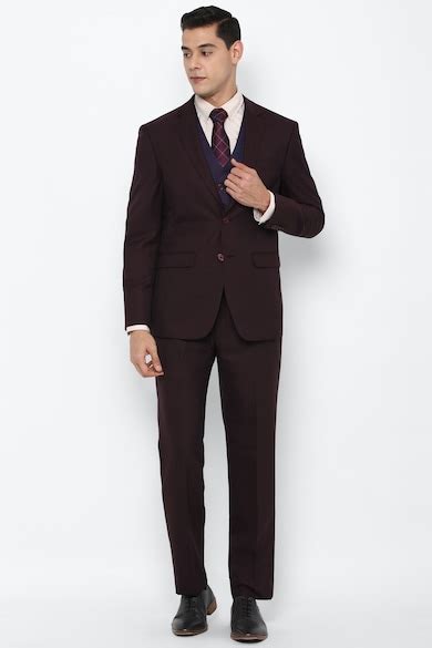 Buy Men Maroon Textured Formal Three Piece Suit Online - 683429 | Allen ...
