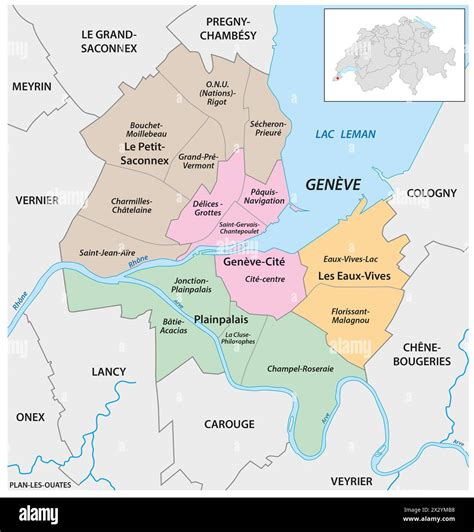 Administrative vector map of the Swiss city of Geneva Stock Photo - Alamy