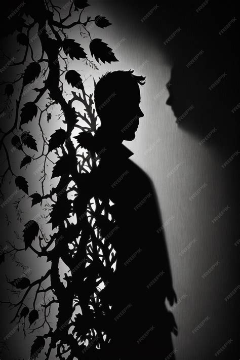 Premium AI Image | A shadow of a man with leaves on it