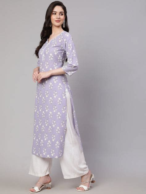 Women Purple Ethnic Printed Straight Kurta With Three Quarter Sleeves ...