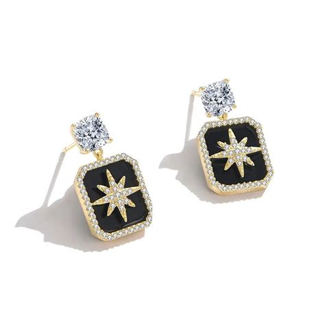 Square Black Onyx Dangling Silver Earrings – Mystic Flavia