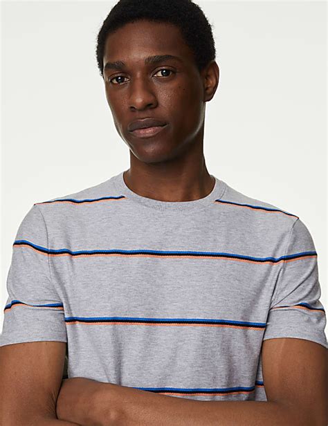 Buy Pure Cotton Textured Striped T-Shirt at Marks & Spencer