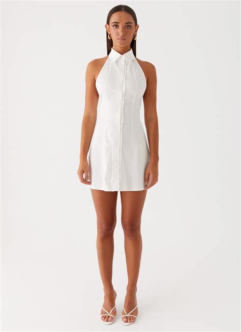 Dallas Collared Mini Dress - White – Peppermayo