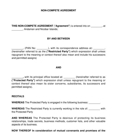 Non-Compete Agreement - Sample, Template - Word and PDF