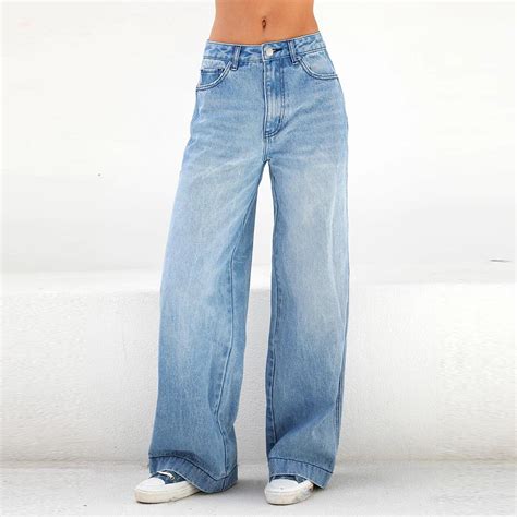 Women's High Waist Baggy Jeans Wide Leg Denim Jeans Flap Pocket Side ...