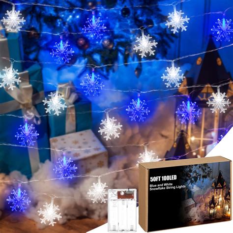 Amazon.com: Glooglitter 50 Ft 100 LED Christmas Snowflake String Lights ...