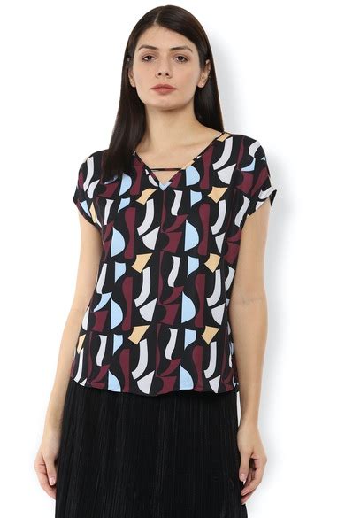 Buy Women Black Print Formal Slit Neck Top Online - 654564 | Van Heusen