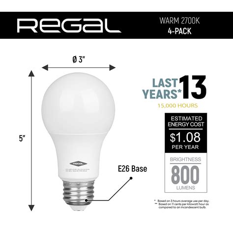 Buy Regal LED Light Bulb A19 800-Lumen, 9-Watt (60-Watt Equivalent ...