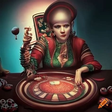 Surrealist casino with card tables and slot machines