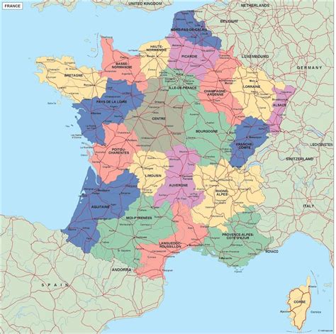 france political map. Illustrator Vector Eps maps. Eps Illustrator Map | Vector maps
