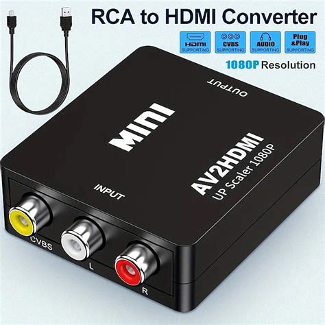 RCA To HDMI,AV To HDMI Converter1080P Mini RCA Composite CVBS Video ...