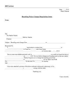 Boarding Point Change Requisition Letter - Blank Fillable Template ...