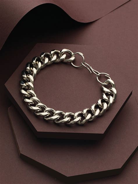 Bold by Priyaasi Solid Silver-Plated Curb-Link Chain Bracelet for Men