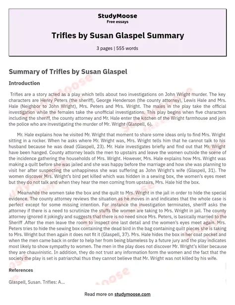 Trifles by Susan Glaspel Summary Free Essay Example