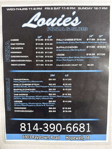 Menu at Louie's Pizza & Subs restaurant, Hopewell