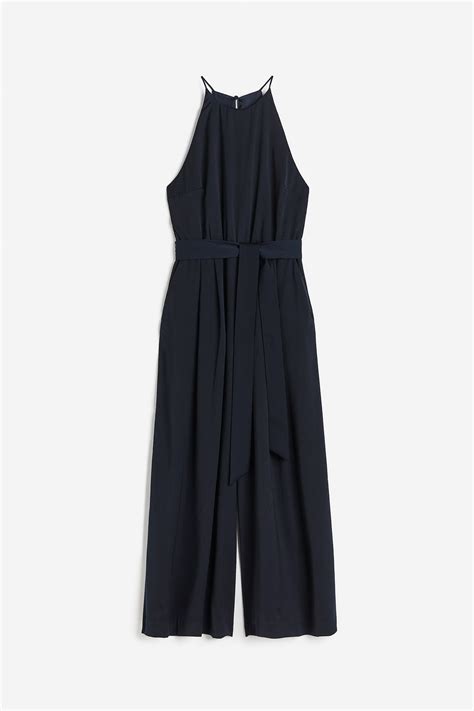 Satin jumpsuit - Dark blue - Polyester - Ladies | H&M IE