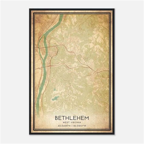 Vintage Bethlehem West Virginia Map Poster, Bethlehem WV City Road Wall ...