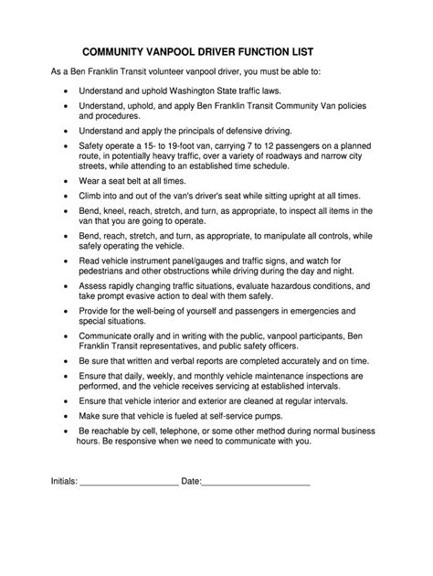 Fillable Online Vanpool Driver Application - Bridges to Opportunity Fax ...