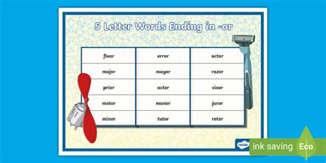 5 Letter Words Ending in -or Word Mat (teacher made)