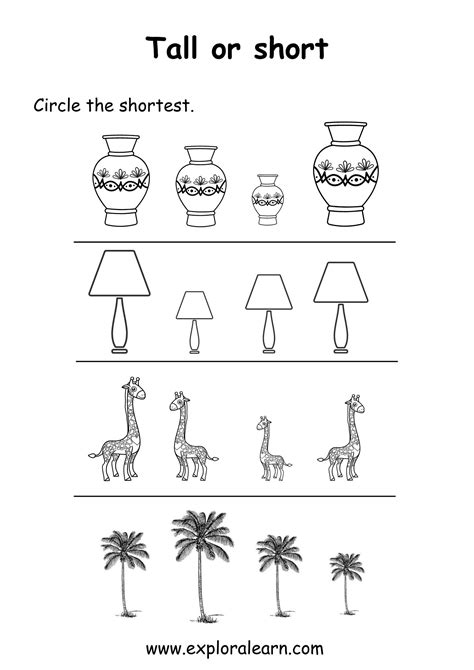 Tall and Short Comparison Worksheets for Preschool and Kindergarten 2 ...