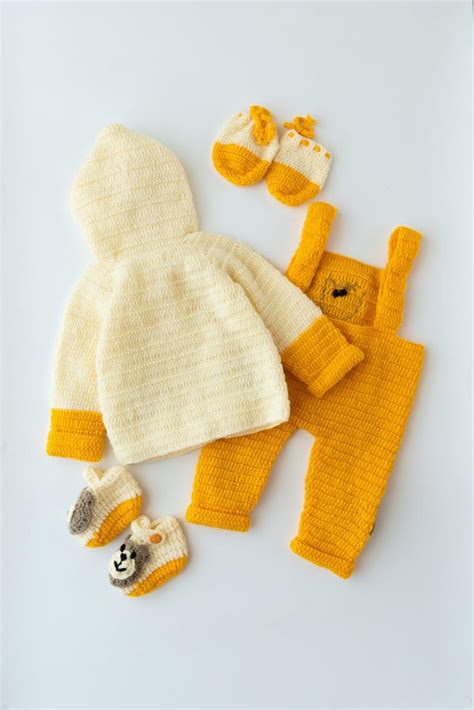 Bear Hug Explorer Dungaree Set- Off White & Yellow – The Original Knit