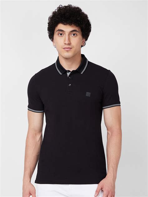 Spykar SLIM FIT Black Polo T-shirt For Men